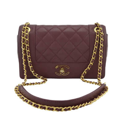 Handtasche CHANEL Sheep Flap Bag Iridescent Calfskin leather Bordeaux gebraucht 1