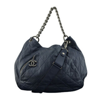 Handtasche CHANEL Coco Pleats Hobo Bag Dunkelblau gebraucht 2