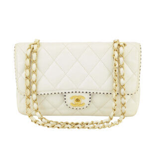 Handtasche CHANEL Timeless Medium Classic Single Flap Bag Ecru gebraucht 2