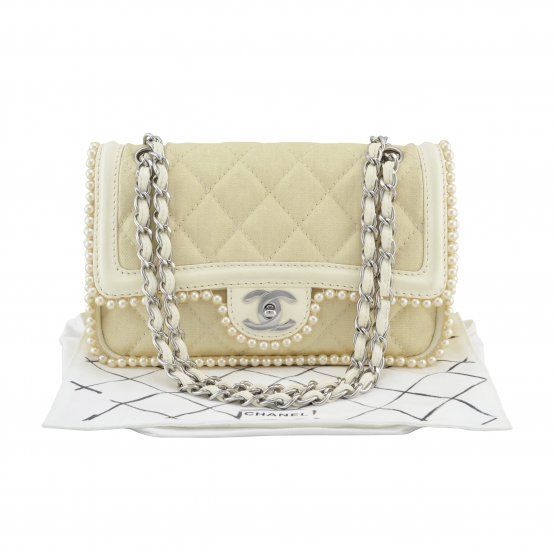 Handtasche CHANEL Pearl Trim Double Flap Bag Ecru gebraucht 5