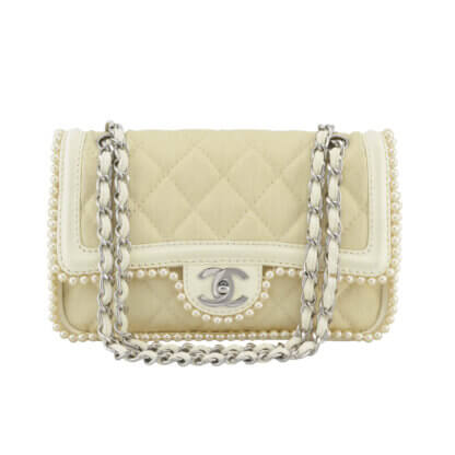 Handtasche CHANEL Pearl Trim Double Flap Bag Ecru gebraucht 6