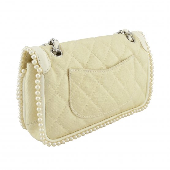 Handtasche CHANEL Pearl Trim Double Flap Bag Ecru gebraucht 8