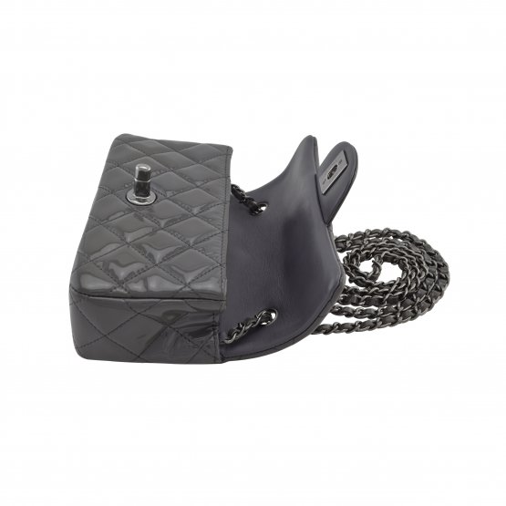 Handtasche CHANEL Classic Extra Mini Flap Bag Patent Calfskin Leather Anthracite gebraucht 8