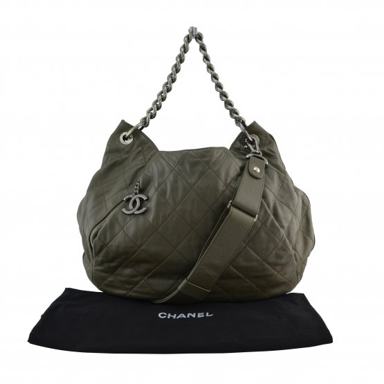 Handtasche CHANEL Coco Pleats Hobo Bag Khaki gebraucht 2