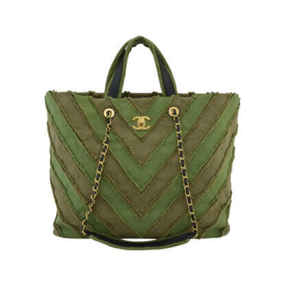 Handtasche CHANEL Chevron Shopper Cuba Collection Khaki gebraucht 1