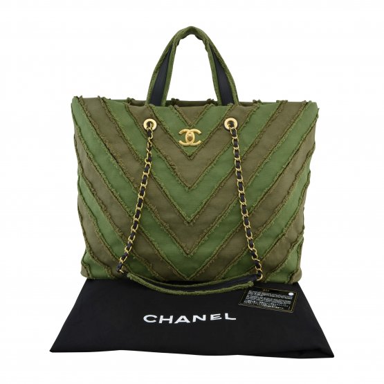 Handtasche CHANEL Chevron Shopper Cuba Collection Khaki gebraucht 9