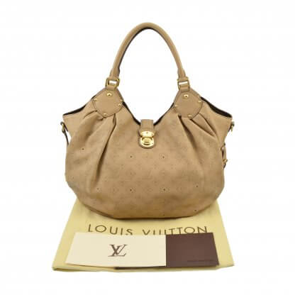 LOUIS VUITTON Mahina L Leder Handtasche Biscuit Second Hand 2