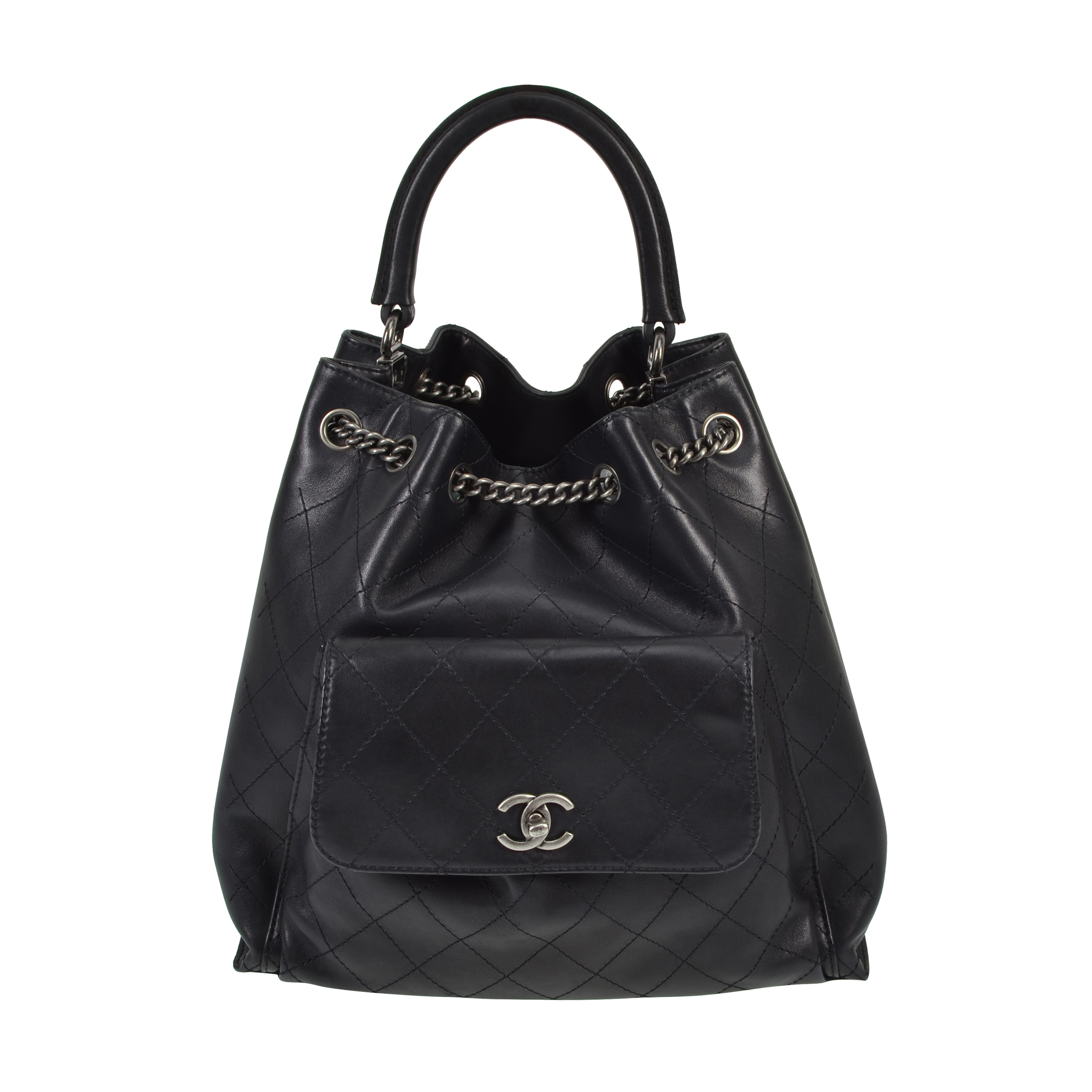 CHANEL Urban Luxury Drawstring Backpack Leder Rucksack Schwarz Second Hand 3