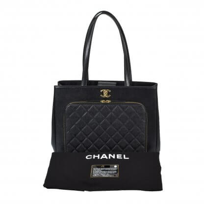 CHANEL Large Shopping Tote Bag Caviar Leder Handtasche Schwarz 2