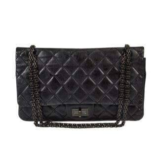 CHANEL 2.55 Reissue Jumbo Leder Handtasche Schwarz All Black Second Hand 2