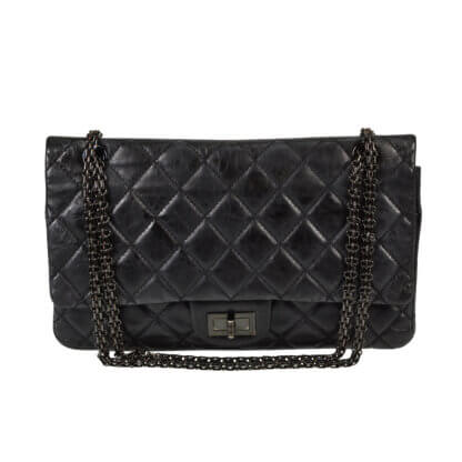 CHANEL 2.55 Reissue Jumbo Leder Handtasche Schwarz All Black Second Hand 2