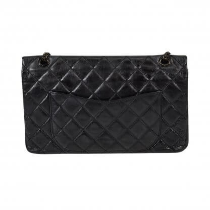 CHANEL 2.55 Reissue Jumbo Leder Handtasche Schwarz All Black Second Hand 3