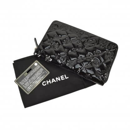 CHANEL Portemonnaie Organizer Lackleder Schwarz Second Hand 2