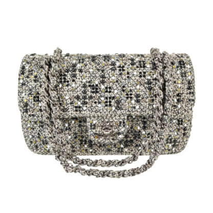 CHANEL Timeless Tweed Strass Single Flap Bag Medium Handtasche Second Hand 2