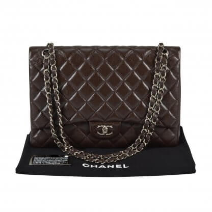 CHANEL Maxi Single Flap Bag Caviar Leder Handtasche Braun Second Hand 2