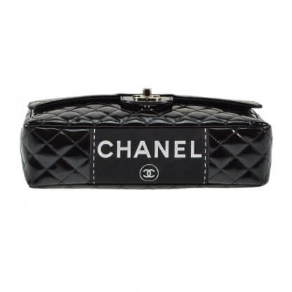 CHANEL Timeless Lackleder Medium Flap Bag Handtasche Schwarz Second Hand 4