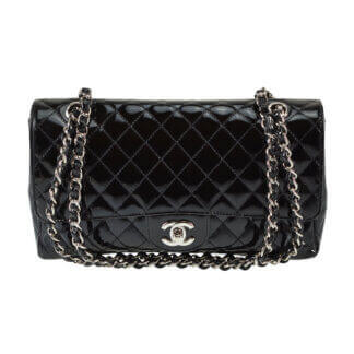 CHANEL Timeless Lackleder Medium Flap Bag Handtasche Schwarz Second Hand 2