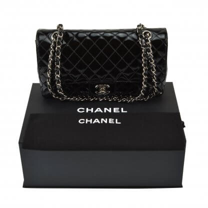 CHANEL Timeless Lackleder Medium Flap Bag Handtasche Schwarz Second Hand 1