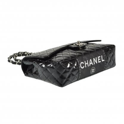 CHANEL Timeless Lackleder Medium Flap Bag Handtasche Schwarz Second Hand 6