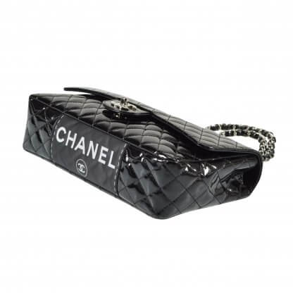 CHANEL Timeless Lackleder Medium Flap Bag Handtasche Schwarz Second Hand 5