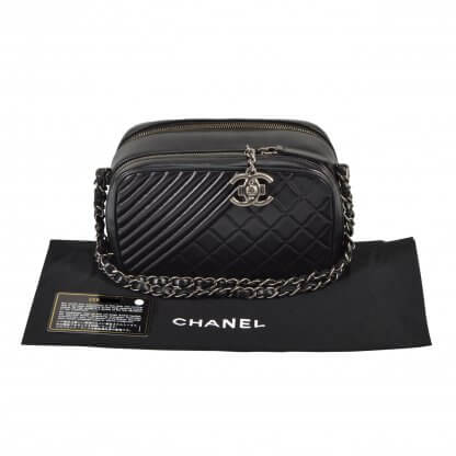 CHANEL Coco Camera Bag Small Lammleder Handtasche Schwarz Second Hand 1