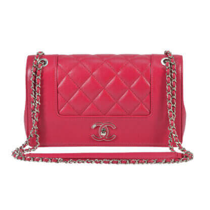 CHANEL Iridescent Sheep Flap Bag Fuchsia Leder Handtasche Second Hand 2