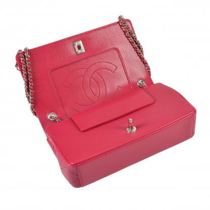 CHANEL Iridescent Sheep Flap Bag Fuchsia Leder Handtasche Second Hand 9