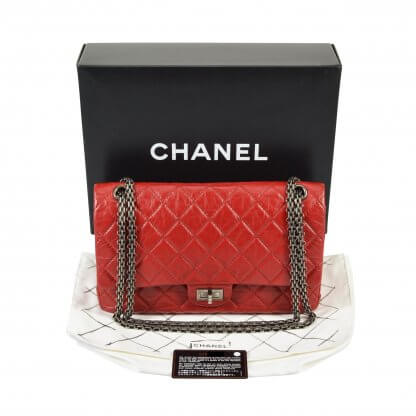 Chanel 2.55 Reissue Medium 226 Double Flap Bag Leder Handtasche Rot Second Hand 0