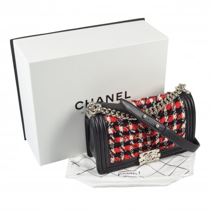 CHANEL Boy Bag Medium Chevron Tweed Handtasche Second Hand 2