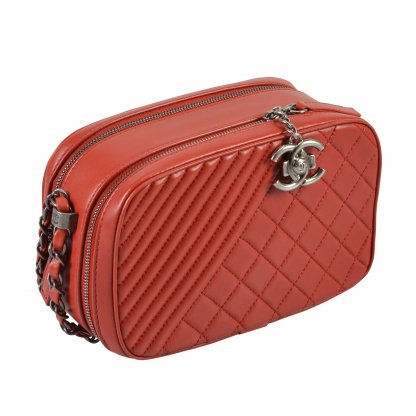 CHANEL Coco Boy Small Camera Bag Lammleder Rot Second Hand 5