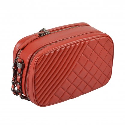 CHANEL Coco Boy Small Camera Bag Lammleder Rot Second Hand 4