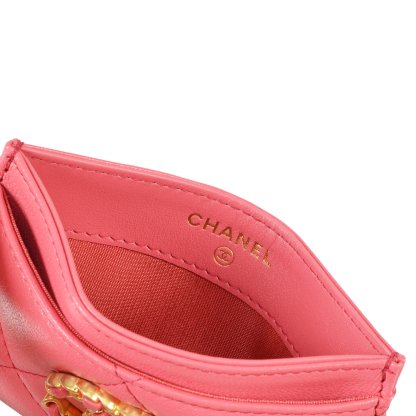 CHANEL 19 Kreditkartenetui Kartenetui Lammleder Rosa Second Hand 5