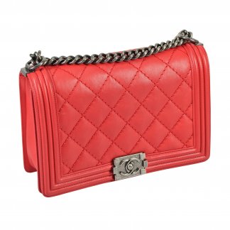 CHANEL Boy Medium Flap Bag Leder Handtasche Rot Second Hand 2