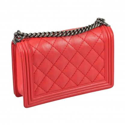 CHANEL Boy Medium Flap Bag Leder Handtasche Rot Second Hand 3