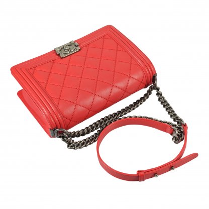 CHANEL Boy Medium Flap Bag Leder Handtasche Rot Second Hand 6