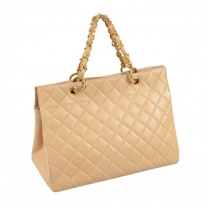 CHANEL GST Genarbtes Leder Beige Handtasche Second Hand 2