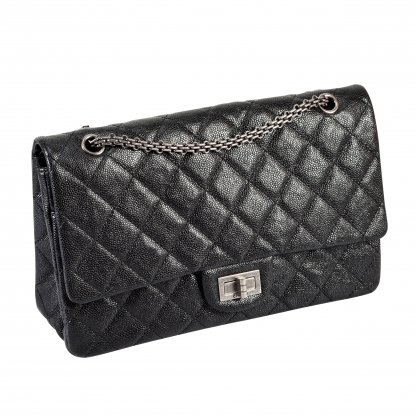 CHANEL 2.55 Reissue Maxi Double Flap Bag Black Caviar Leder Handtasche Schwarz Second Hand 2