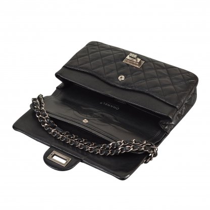 CHANEL 2.55 Reissue Medium Double Flap Bag Leder Handtasche Schwarz Scond Hand 9