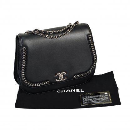 CHANEL Medium Braided Chic Flap Bag Leder Handtasche Schwarz Second Hand 1