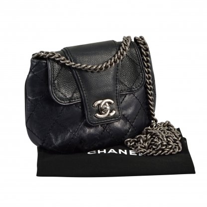 CHANEL Mini Messenger Bag Calfskin Leder Handtasche Schwarz Second Hand 1