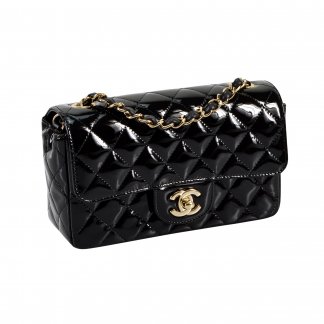 CHANEL Mini Rectangular Timeless Flap Bag Lackleder Handtasche Schwarz Second Hand 2