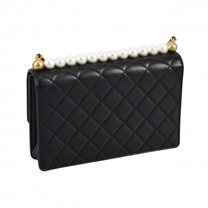 CHANEL Pearl Flap Bag Leder Handtasche Schwarz Second Hand 3