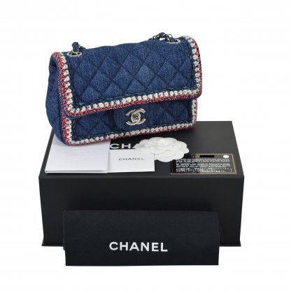 CHANEL Denim Braid Mini Rectangular Flap Bag Jeans Handtasche Second Hand 1