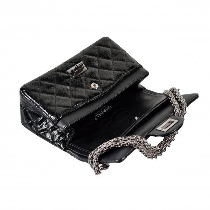 CHANEL 2.55 Small Reissue Double Flap Bag 224 Schwarz Caviar Lackleder Handtasche Second Hand 8