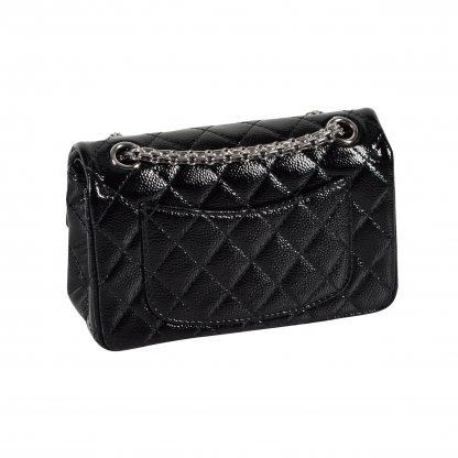 CHANEL 2.55 Small Reissue Double Flap Bag 224 Schwarz Caviar Lackleder Handtasche Second Hand 3