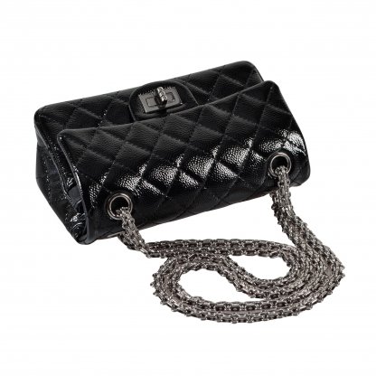 CHANEL 2.55 Small Reissue Double Flap Bag 224 Schwarz Caviar Lackleder Handtasche Second Hand 6