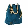 CHANEL On My Shoulder Small Drawstring Bag Leder Handtasche Blau Türkis Second Hand 2