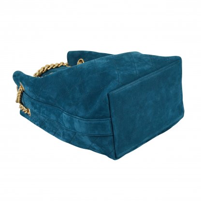 CHANEL On My Shoulder Small Drawstring Bag Leder Handtasche Blau Türkis Second Hand 5