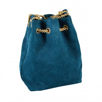 CHANEL On My Shoulder Small Drawstring Bag Leder Handtasche Blau Türkis Second Hand 3