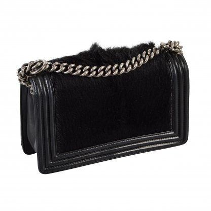 CHANEL Boy Bag Medium Goat Hair Handtasche Schwarz Second Hand 3